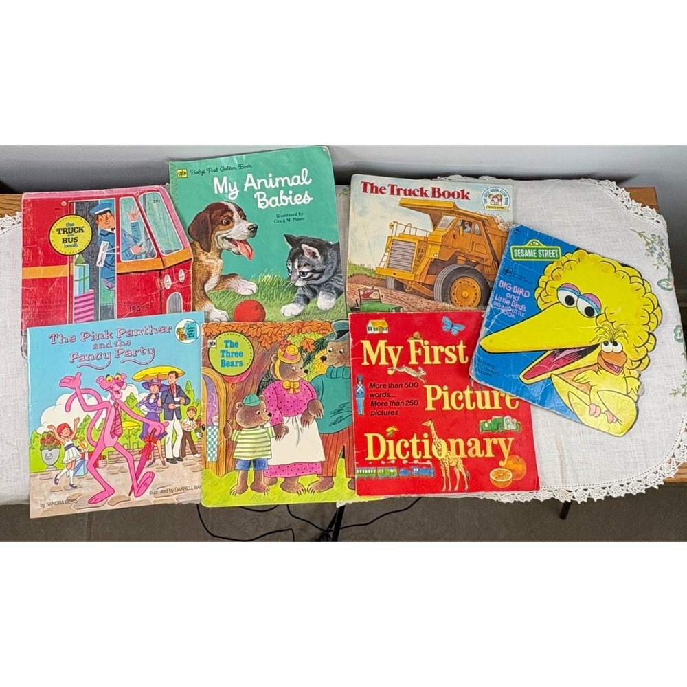 Vintage Books Lot 7 Sesame Street Pink Panther‎ Truck Shape Books 70s 80s